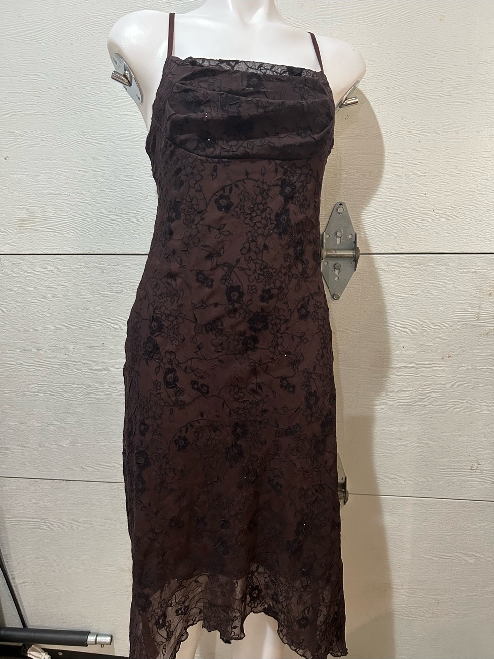 Women's Brown Lace Slip Dress with Spaghetti Straps